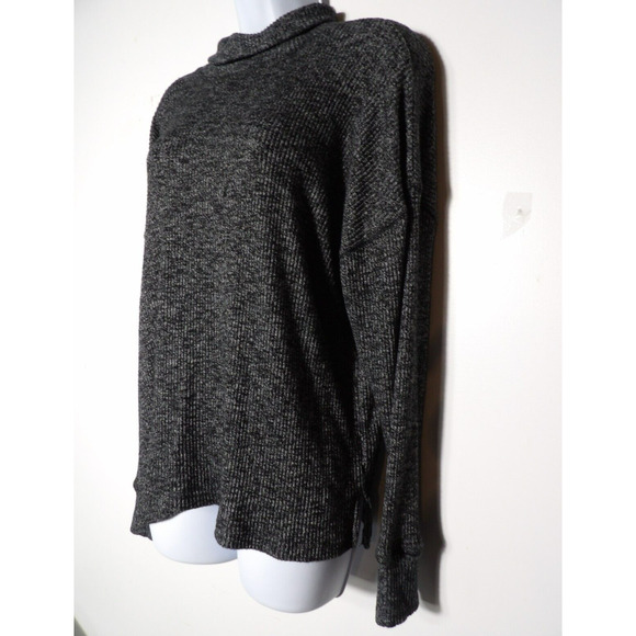 J. Crew Large Mock Turtle Neck Sweater Supersoft Black Marl Viscose Poly Comfy - Picture 3 of 9